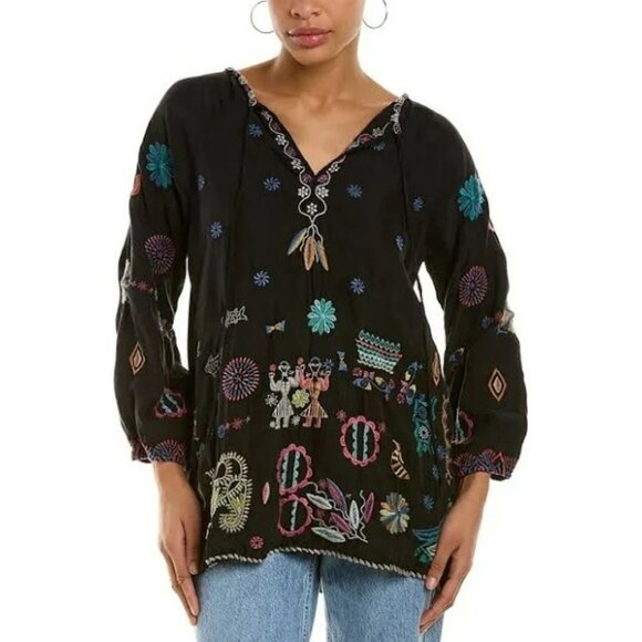 Johnny Was Black Embroidered Parker Blouse - Picture 11 of 12